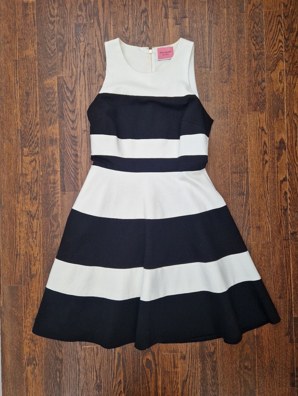 Kate Spade Black & White Striped Knee-Length Dress